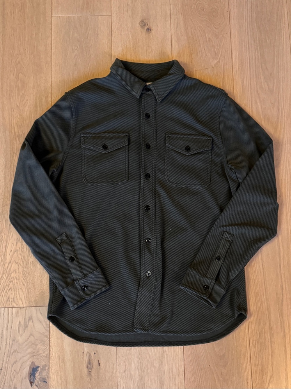 J. Crew Men's Dark Green Striped Button-Down Shacket (L)